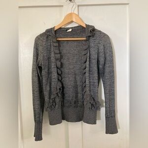 J crew gray ruffle cardigan poly/nylon/alpaca/merino wool blend Small
